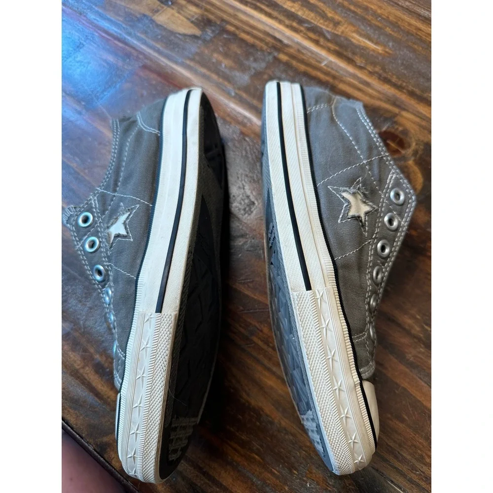 Converse One Star Grey Canvas Slip On Sneakers Women 8.5 Distressed Elastic